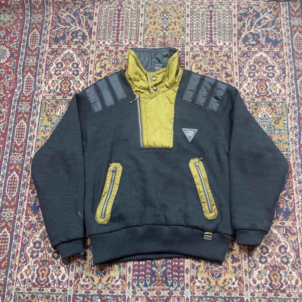 VTG 80s White Stag World Pro Mogul Tour Wool Quarter Zip Sweater Black Olive XL